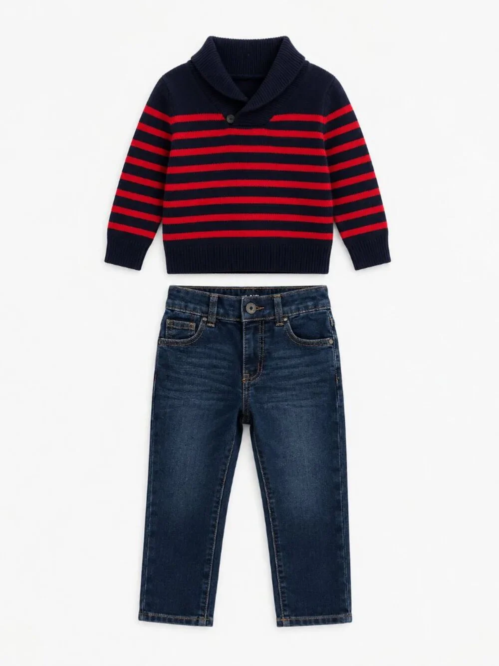 NWT OshKosh B’gosh Boys Outfit Set Size 5T Navy Red Sweater Slim Stretch Jeans